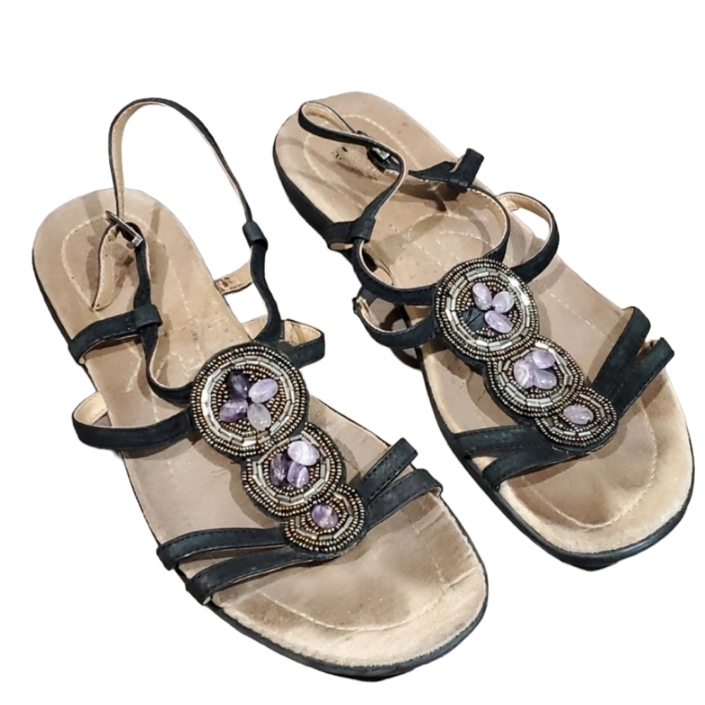 Clarks Women Rhinestone strappy ankle sandals shoes flats flip flop sz 8M